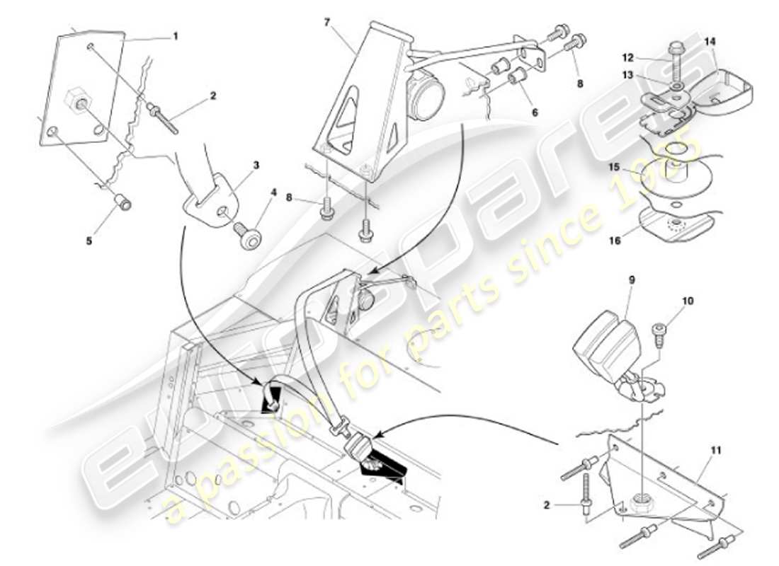 aston martin vanquish (2001) rear seat belts part diagram