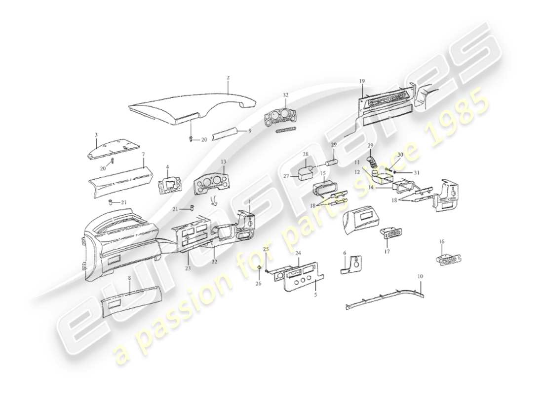 aston martin v8 virage (2000) dash housing, volante parts diagram