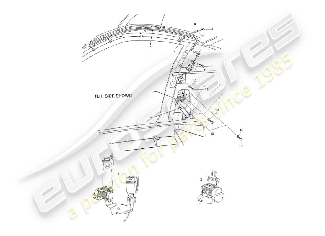 aston martin v8 virage (2000) interior fittings, usa seat belts parts diagram
