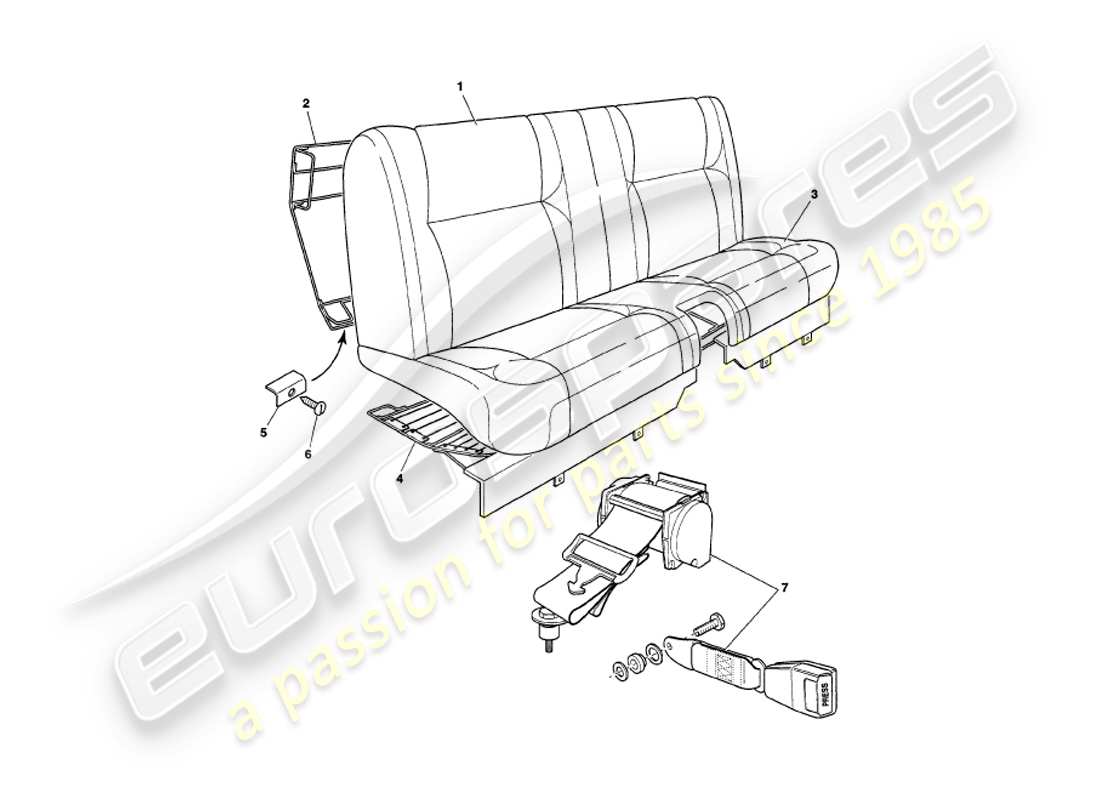 aston martin v8 volante (1997) rear seats & belts parts diagram