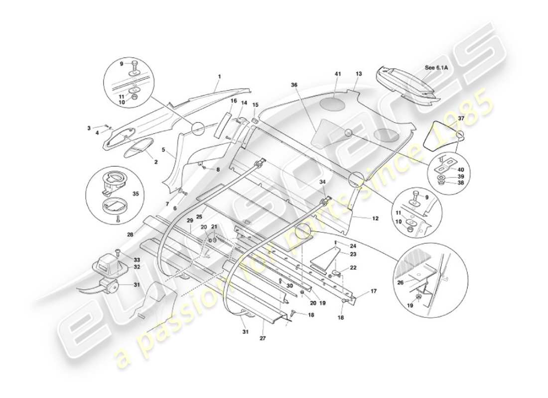 aston martin vanquish (2007) rear trim, 2+0 part diagram