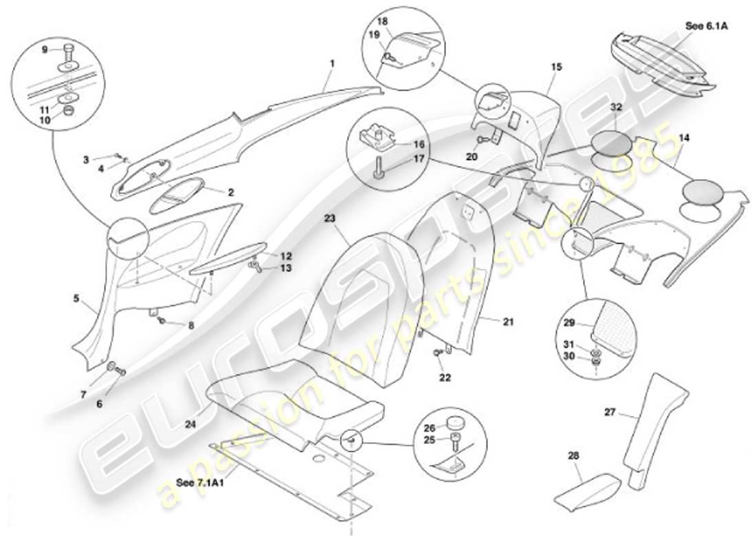 aston martin vanquish (2001) rear trim, 2+2 part diagram