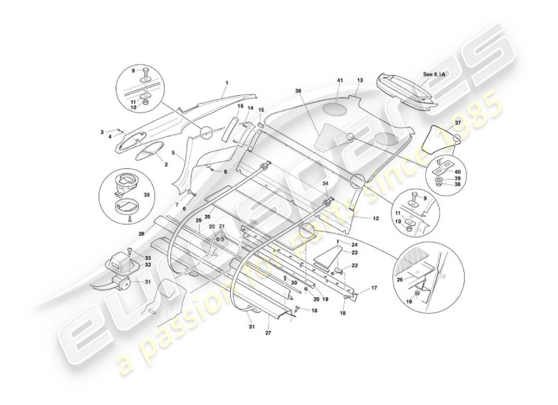 aston martin vanquish (2006) rear trim, 2+0 part diagram
