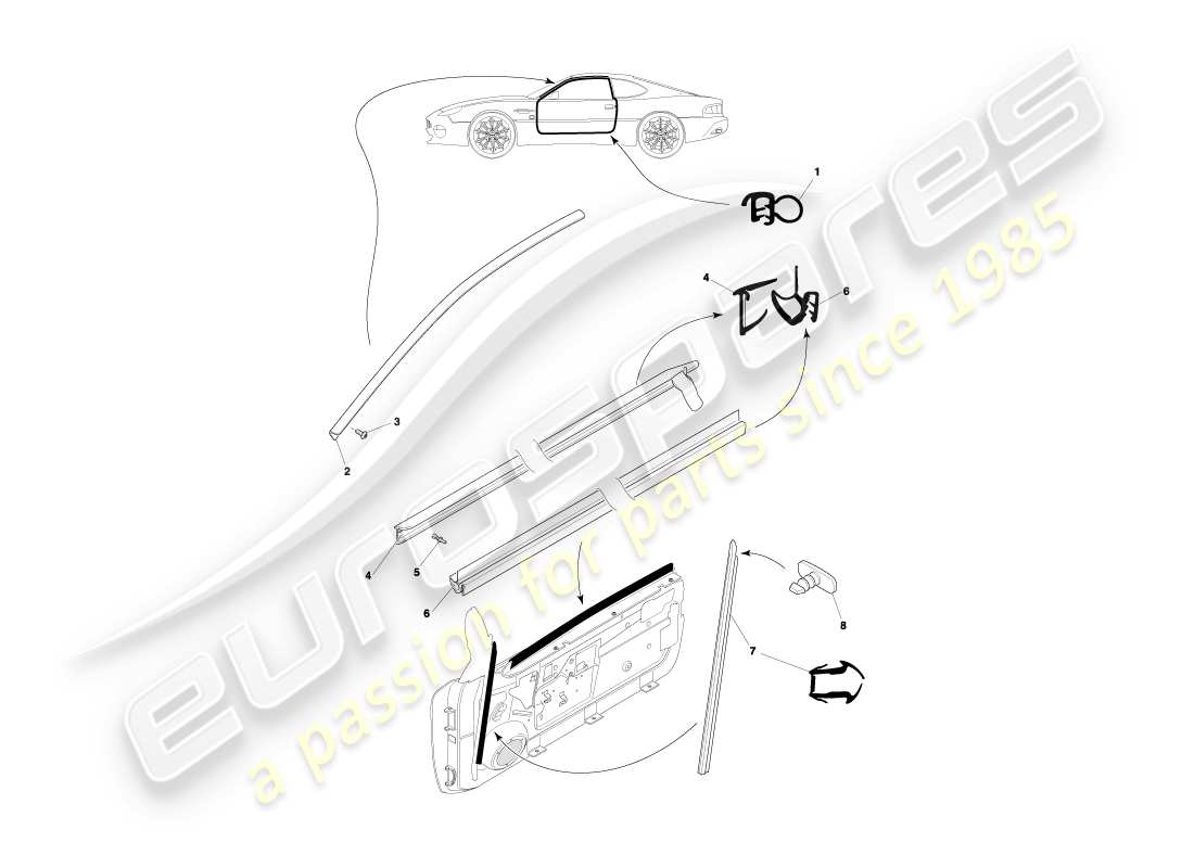 aston martin db7 vantage (2003) coupe door seals part diagram