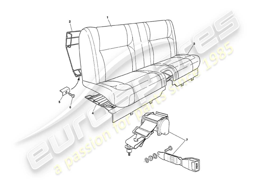 aston martin v8 volante (1999) rear seats & belts part diagram
