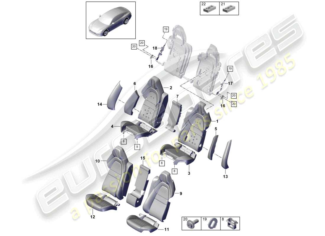 porsche 2023 (panamera 971-2) seat rear for vehicles with extended wheelbase comfort version foam part seat covers parts diagram