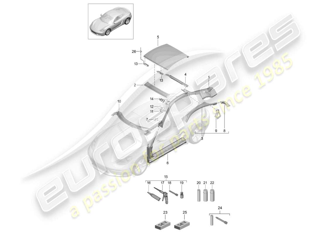 porsche 2022 (718 cayman) roof scuttle part diagram