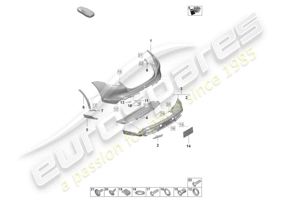 porsche 2025 (taycan 9j1-2) bumper rear taycan turbo taycan turbo s offroad design package parts diagram