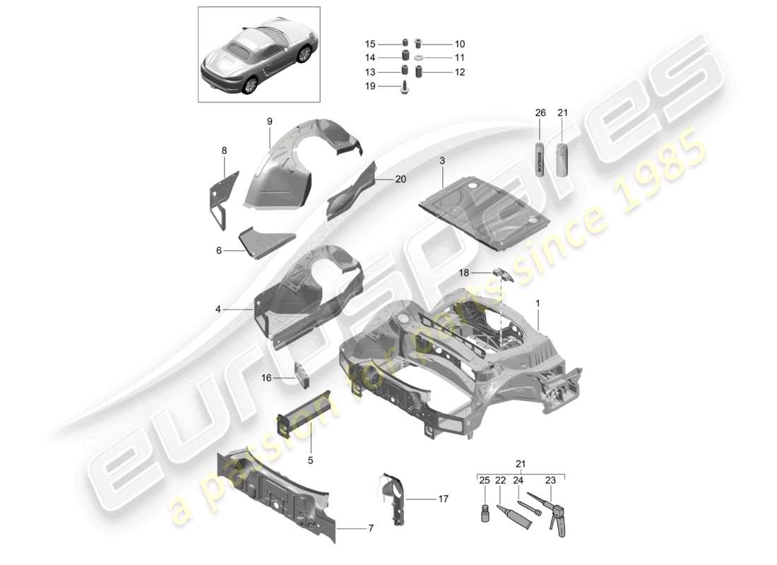 porsche 2026 (718 boxster) rear end part diagram