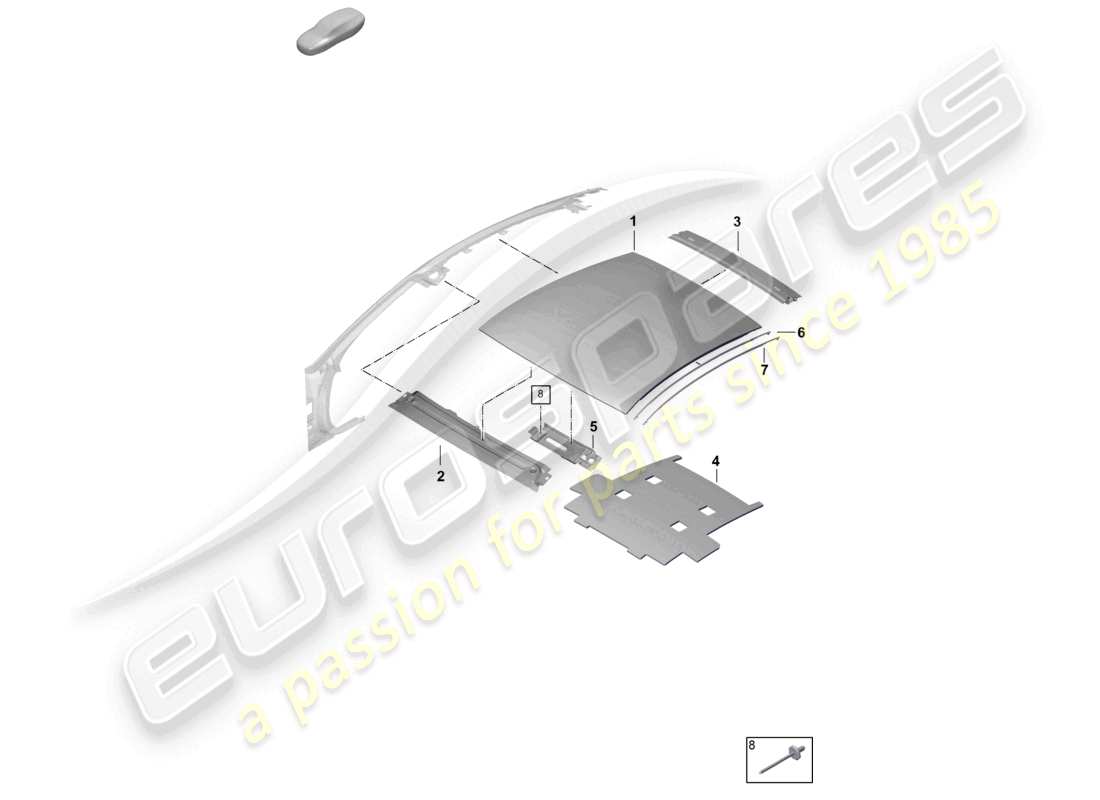 porsche 2026 (992-2 gt3) roof cross member parts diagram