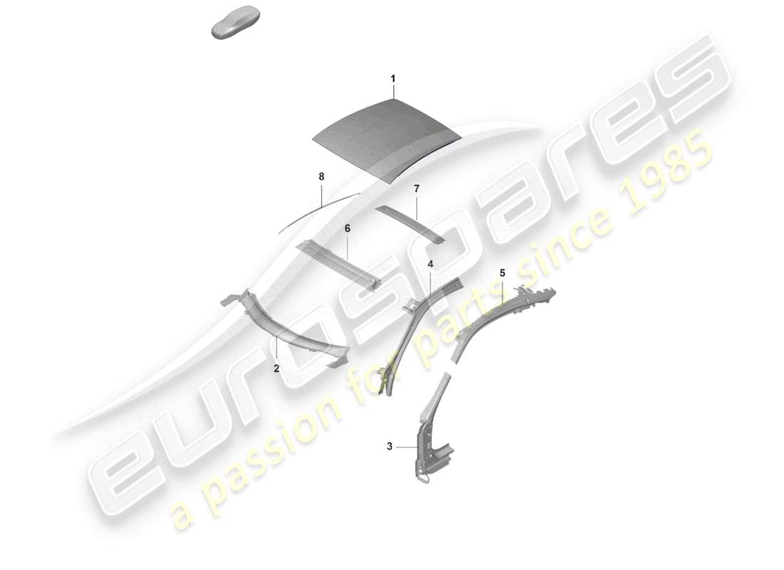 porsche 2025 (992-1 gt3/rs/st) roof a-pillar parts diagram