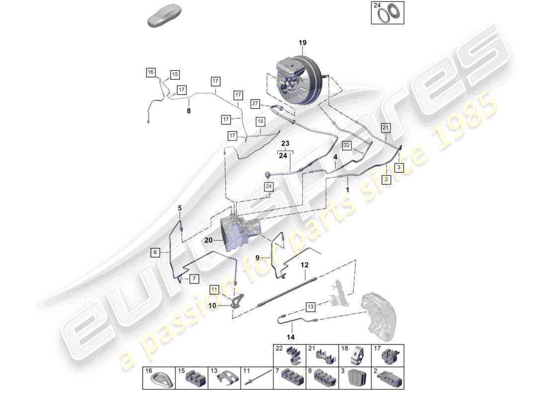 porsche 2026 (cayenne e3 pa) brake line phev front end part diagram