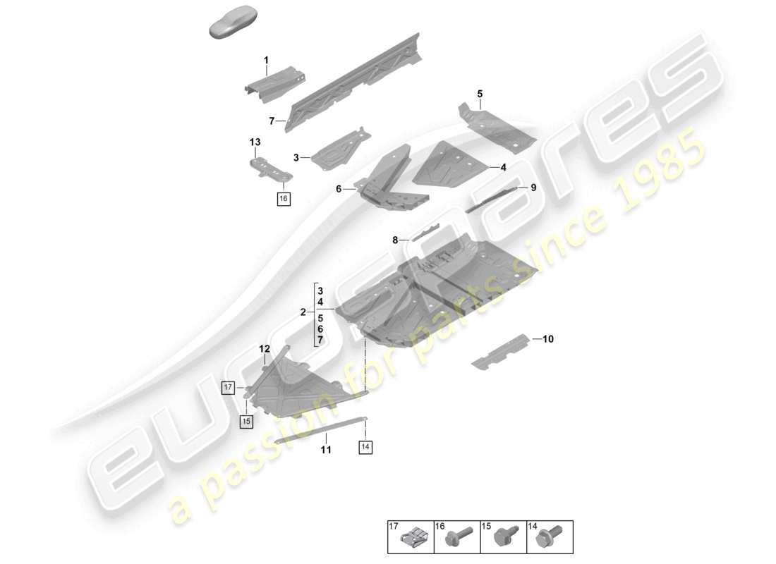 porsche 2025 (992-2) bottom plate tunnel parts diagram