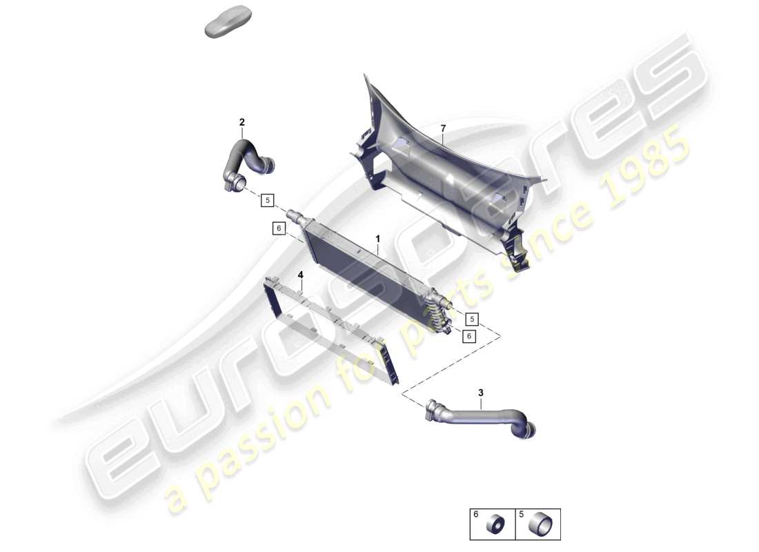 porsche 2026 (718 cayman gt4) cooler for coolant front for vehicles with additional center coolant radiator part diagram