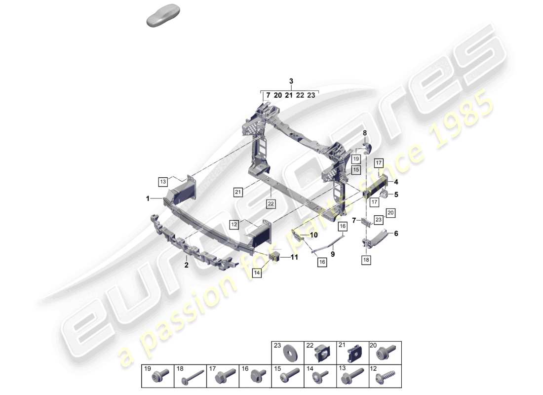 porsche 2024 (cayenne e3 pa) bumper carrier front and mounting bracket part diagram