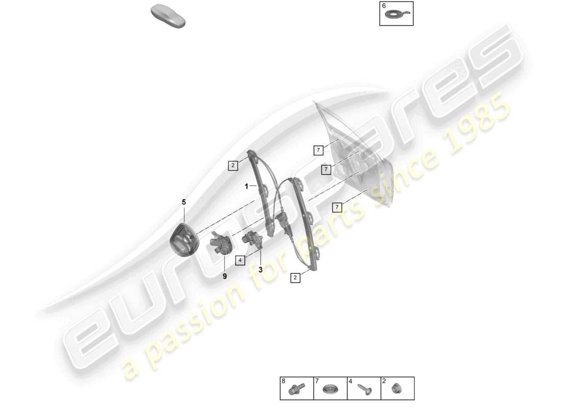 porsche 2025 (cayenne e3 pa) window regulator front assembly carrier coupe part diagram