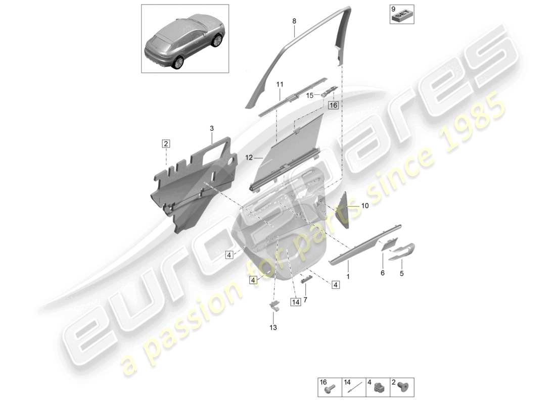 porsche 2021 (macan) accessories rear door panel part diagram