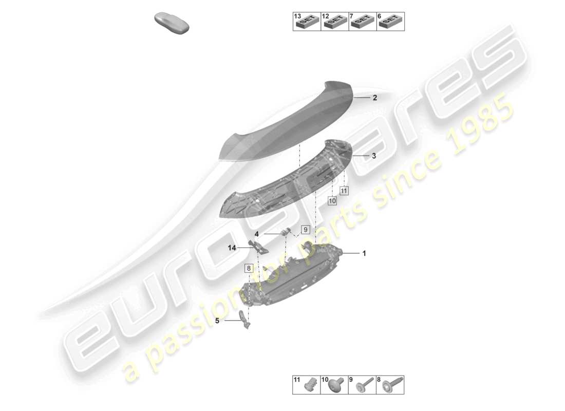 porsche 2023 (992-1) rear spoiler parts diagram