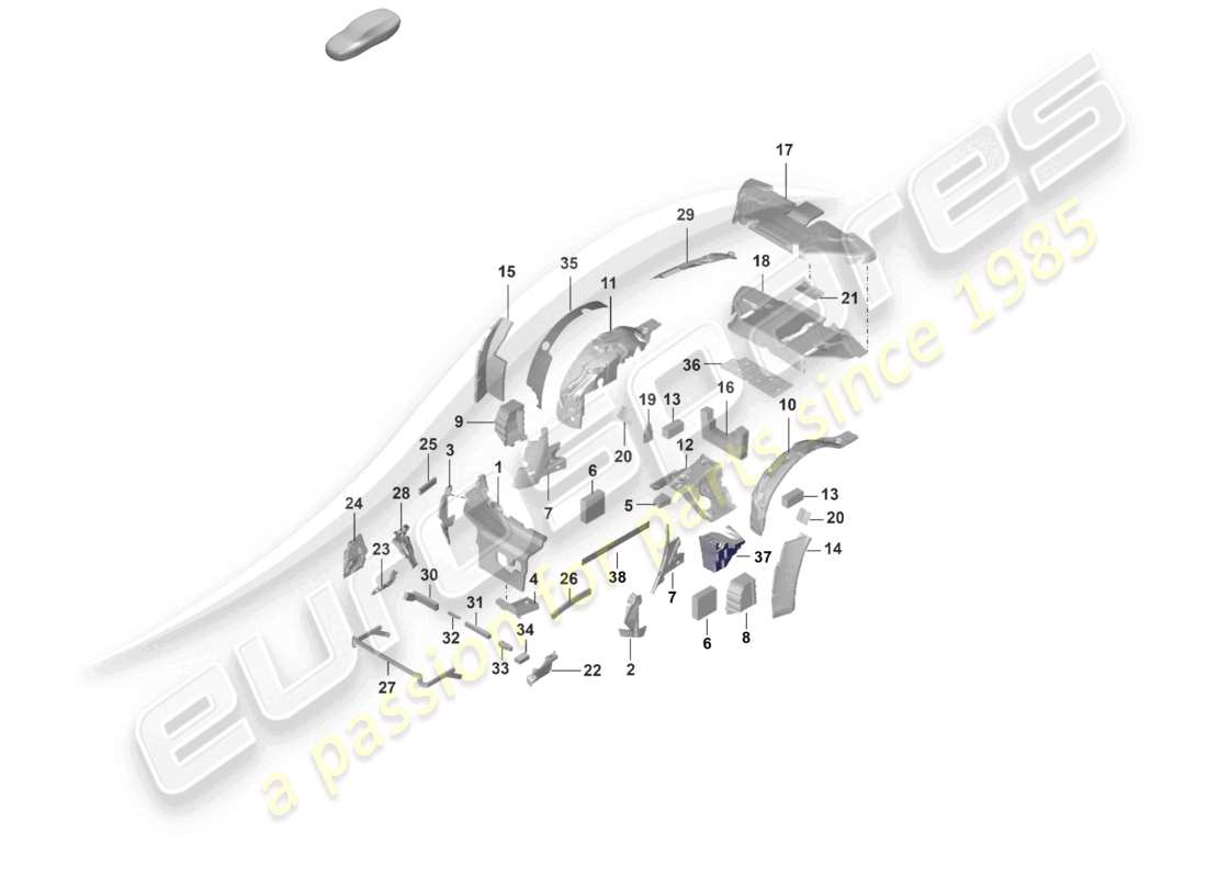 porsche 2021 (992-1) sound absorber damping body part diagram