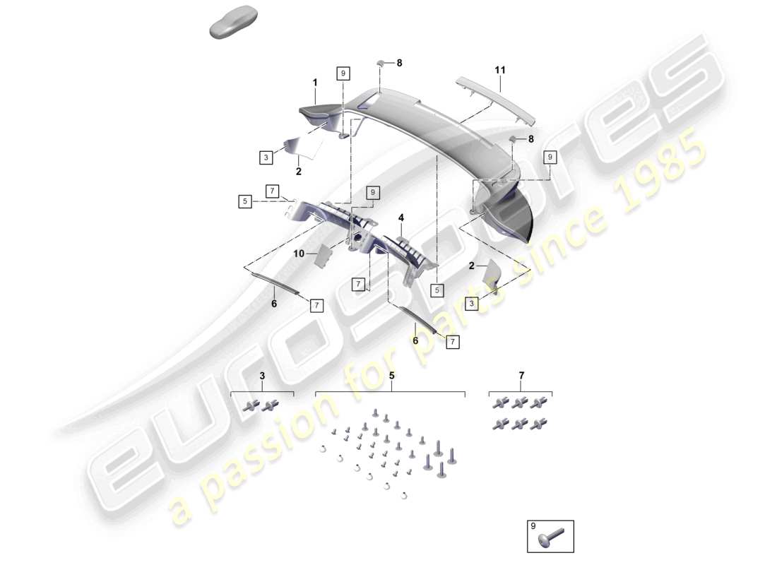 porsche 2022 (992-1 turbo / s) rear spoiler lower part parts diagram