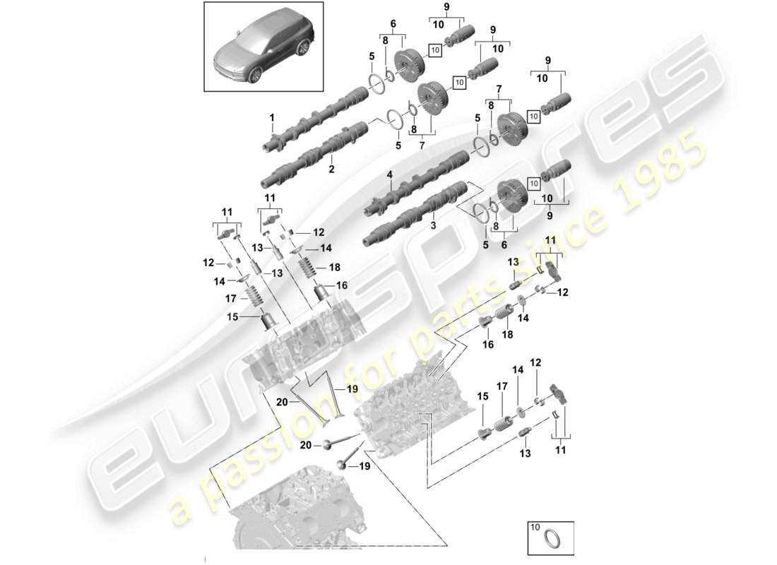 porsche 2021 (cayenne e3 9ya/9yb) camshaft, valves camshaft adjuster unit part diagram