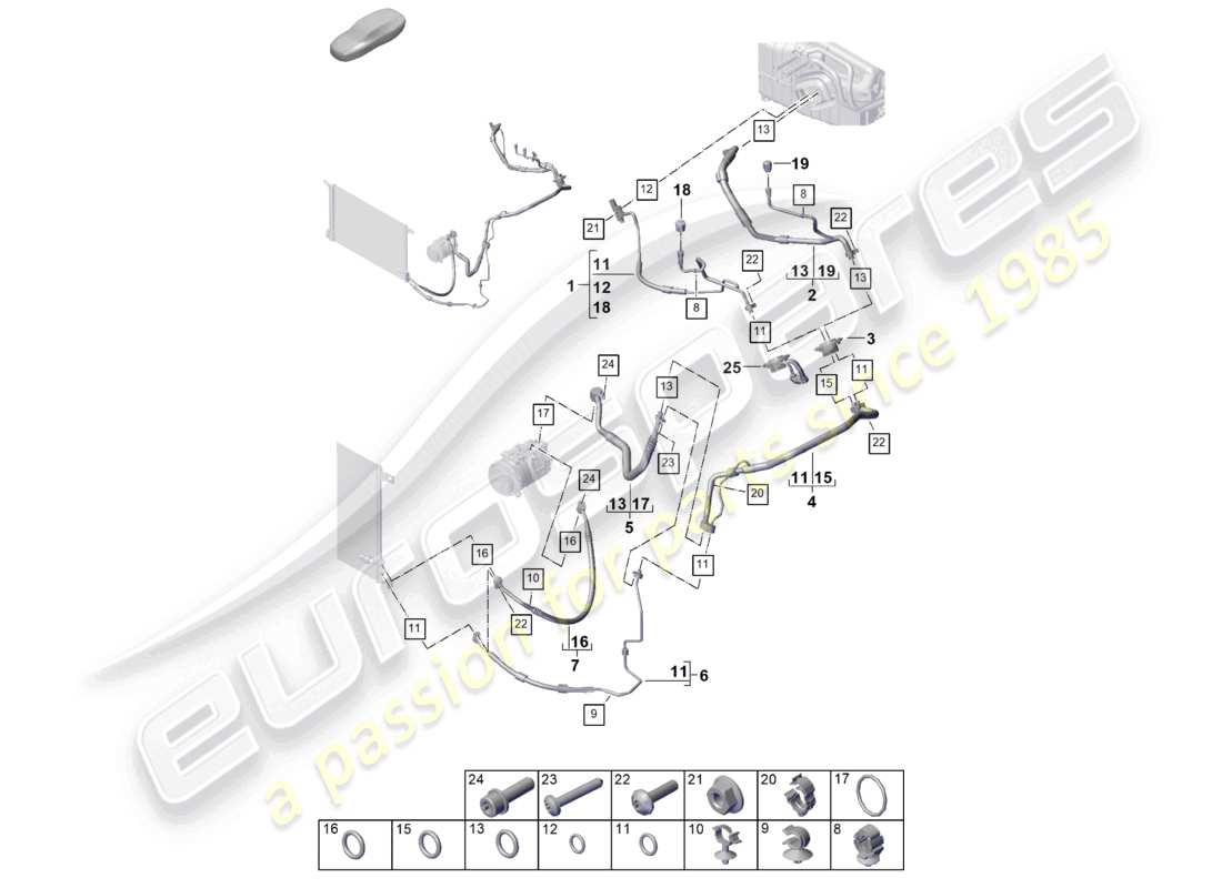 porsche 2023 (cayenne e3 pa) air conditioning lhd refrigerant line v6 part diagram