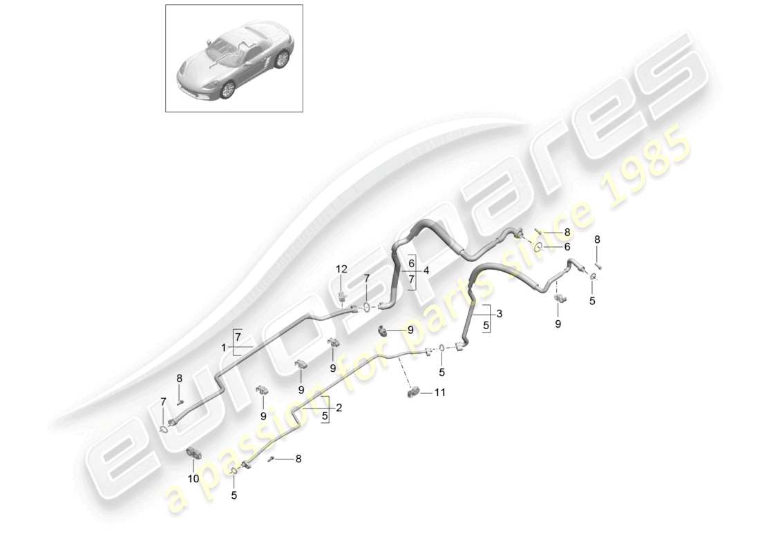 porsche 2023 (718 boxster) refrigerant circuit underbody and rear end part diagram