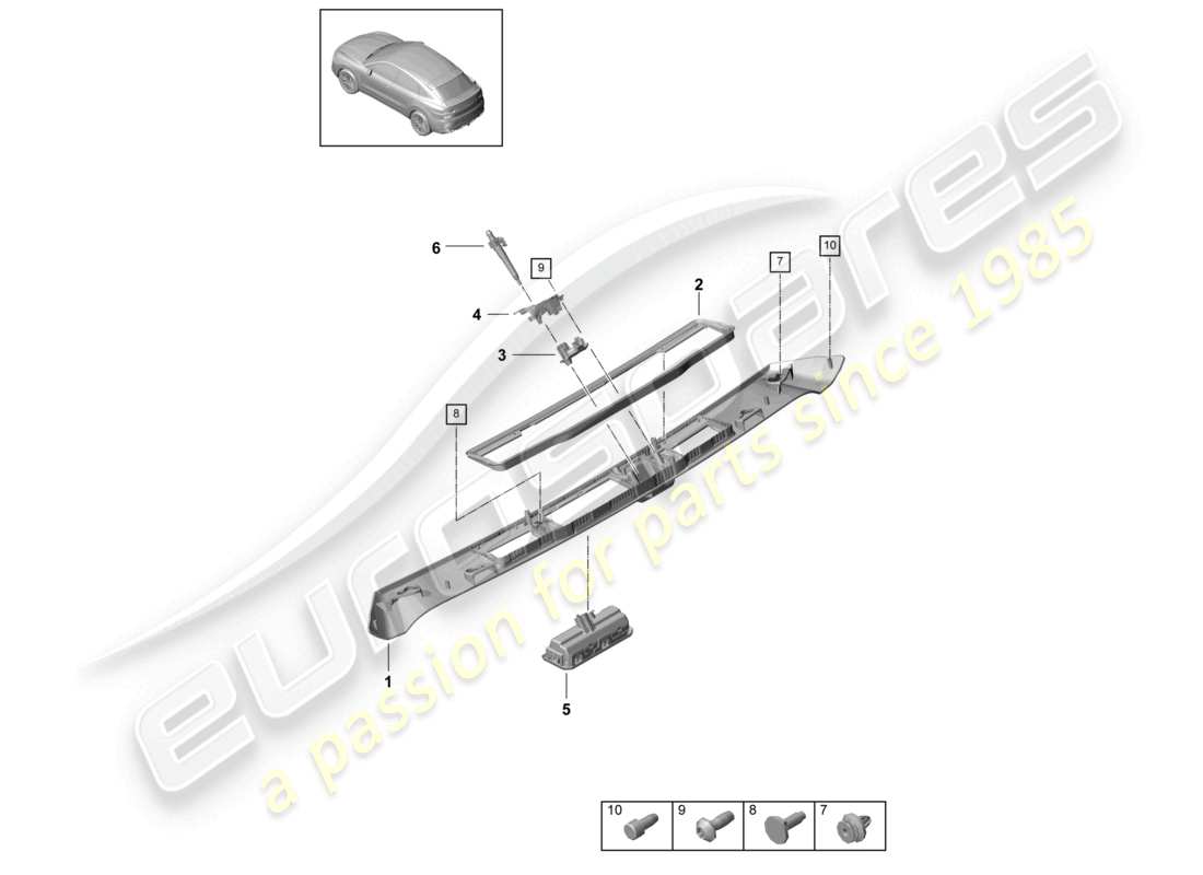 porsche 2021 (cayenne e3 9ya/9yb) rear lid grip molding part diagram