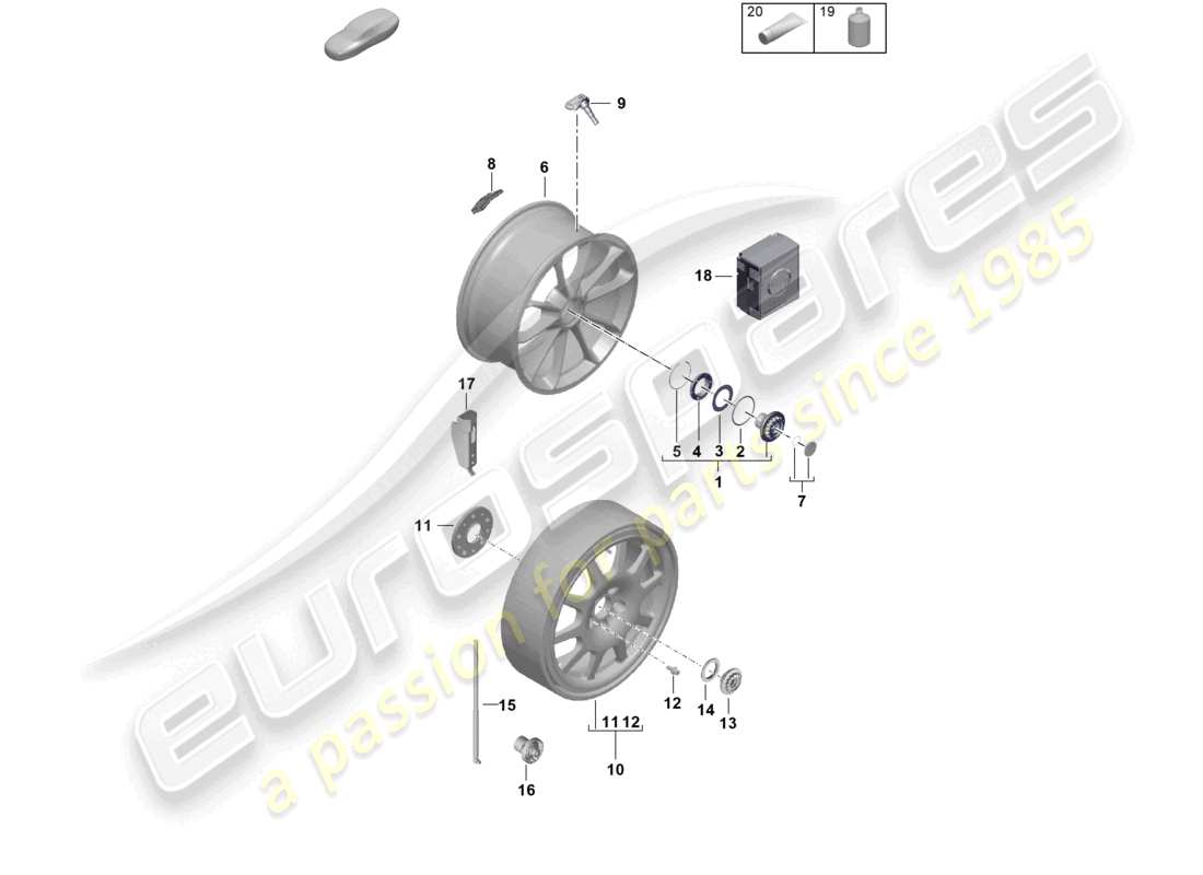 porsche 2025 (992-2) individual parts alloy wheel with central locking parts diagram