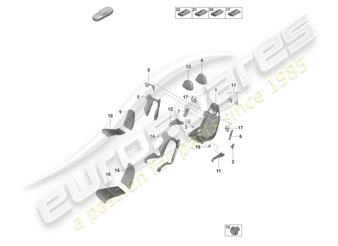 porsche 2021 (992-1 gt3/rs/st) bucket seat seat frame seat covers foam part part diagram