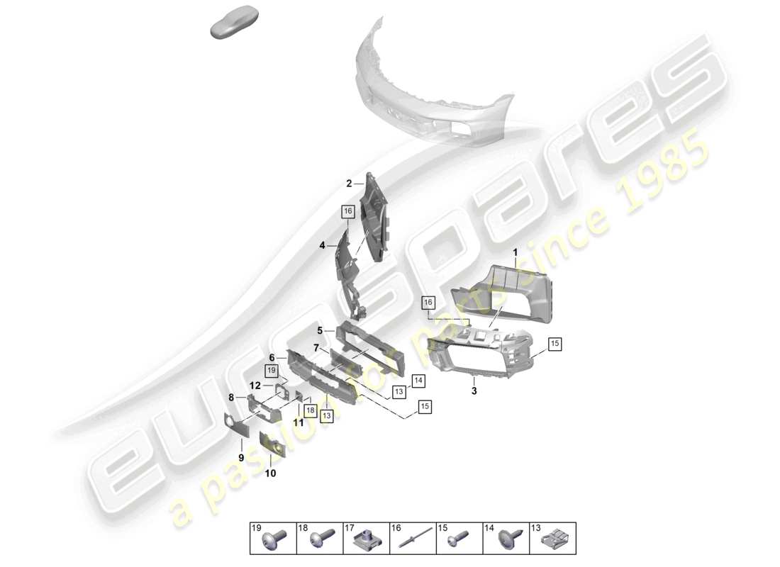 porsche 2025 (992-2) bumper front air guide and individual parts aerokit parts diagram