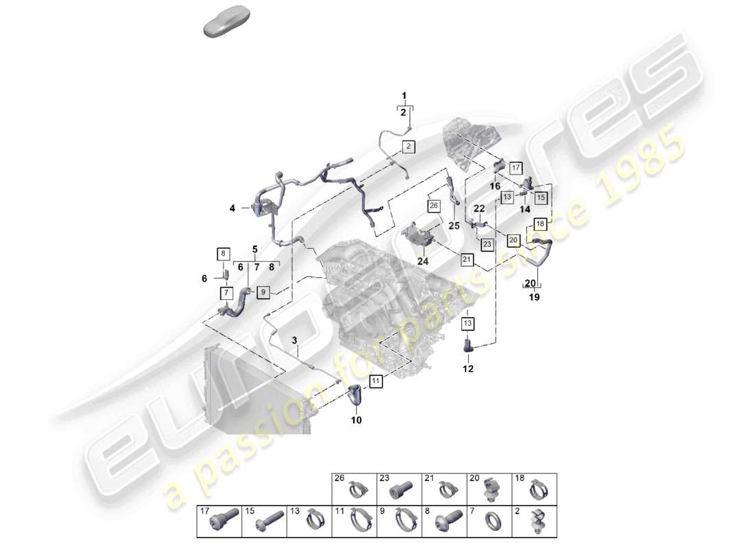 porsche 2024 (cayenne e3 pa) coolant cooling system coolant expansion tank coolant pipe part diagram