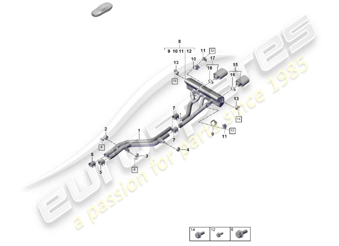 porsche 2025 (cayenne e3 pa) exhaust system sport version front silencer rear silencer tailpipe part diagram
