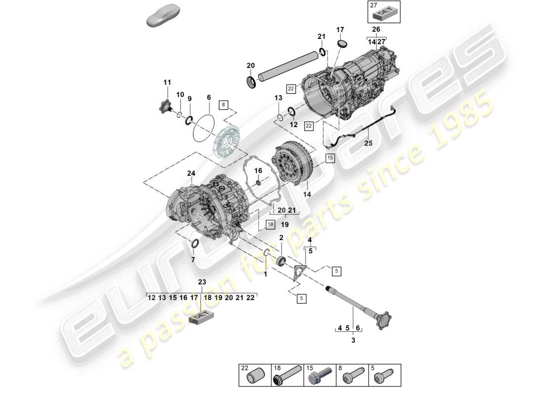 porsche 2024 (cayenne e3 pa) 8-speed automatic gearbox for vehicles with hybrid drive flanged shaft converter part diagram