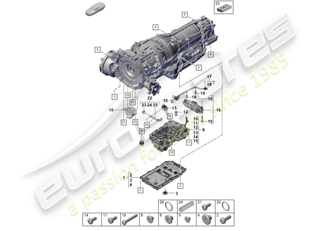 porsche 2024 (cayenne e3 pa) 8-speed automatic gearbox for vehicles with hybrid drive mechatronic with software oil pump gear oil cooler transmission oil sump part diagram