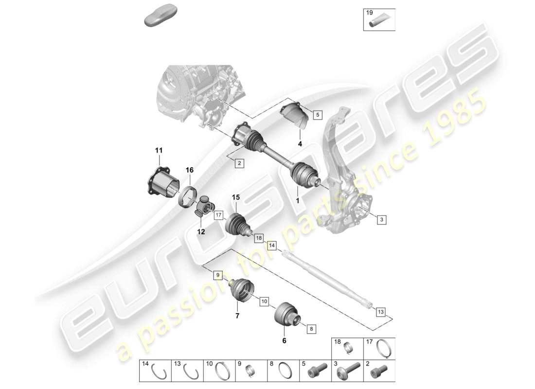 porsche 2023 (cayenne e3 pa) drive shaft front axle part diagram