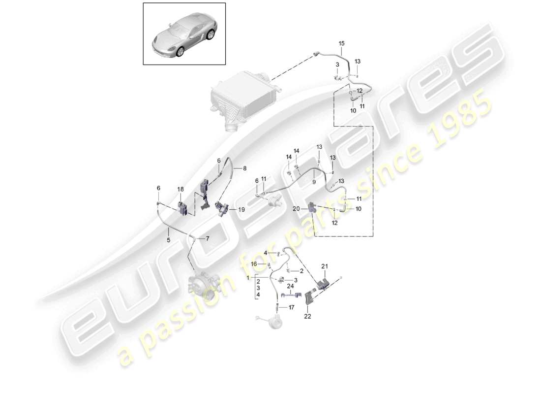 porsche 2021 (718 cayman) control line wastegate coolant pump bypass valve parts diagram