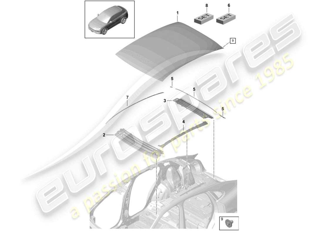 porsche 2021 (cayenne e3 9ya/9yb) outer roof panel carbon cross member coupe part diagram
