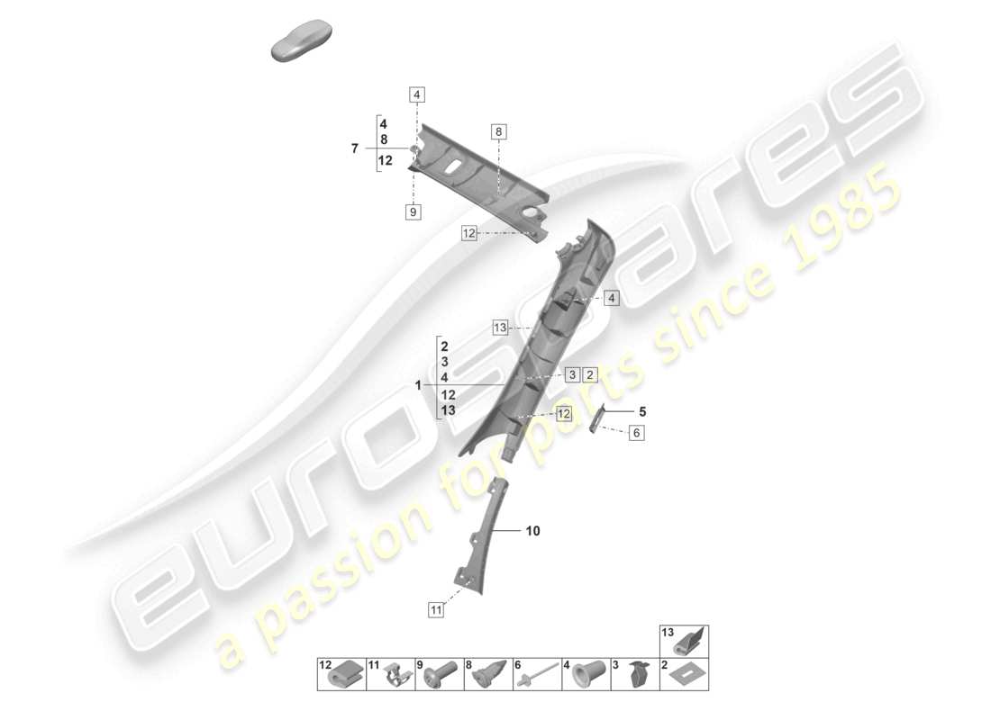 porsche 2022 (992-1 turbo / s) a-pillar trim cabriolet parts diagram