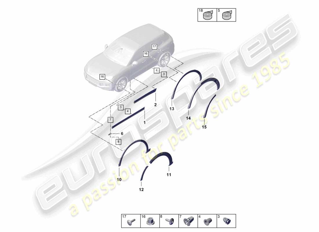 porsche 2025 (cayenne e3 pa) wheel arch cover molding for door coupe part diagram