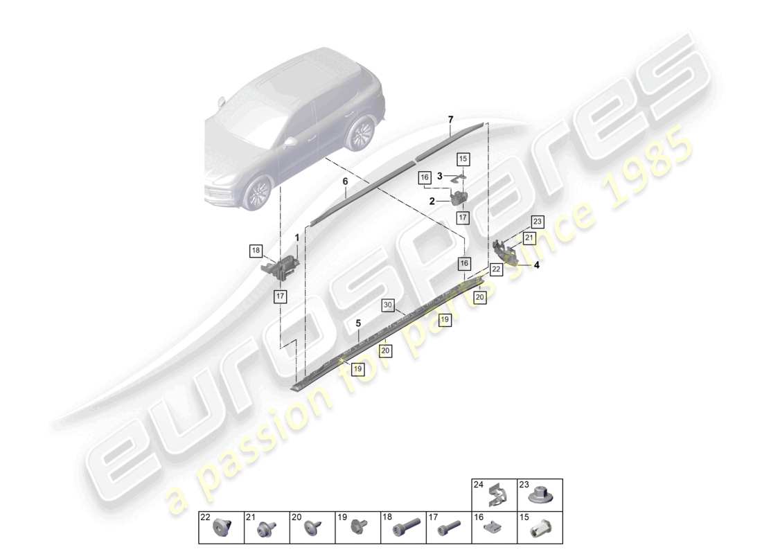 porsche 2023 (cayenne e3 pa) side member trim sport design package accessories part diagram