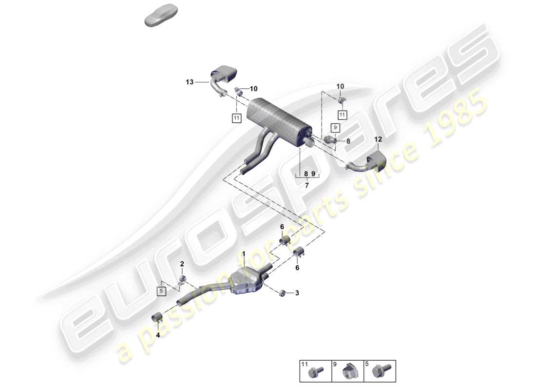 porsche 2025 (cayenne e3 pa) exhaust system front silencer rear silencer tailpipe part diagram