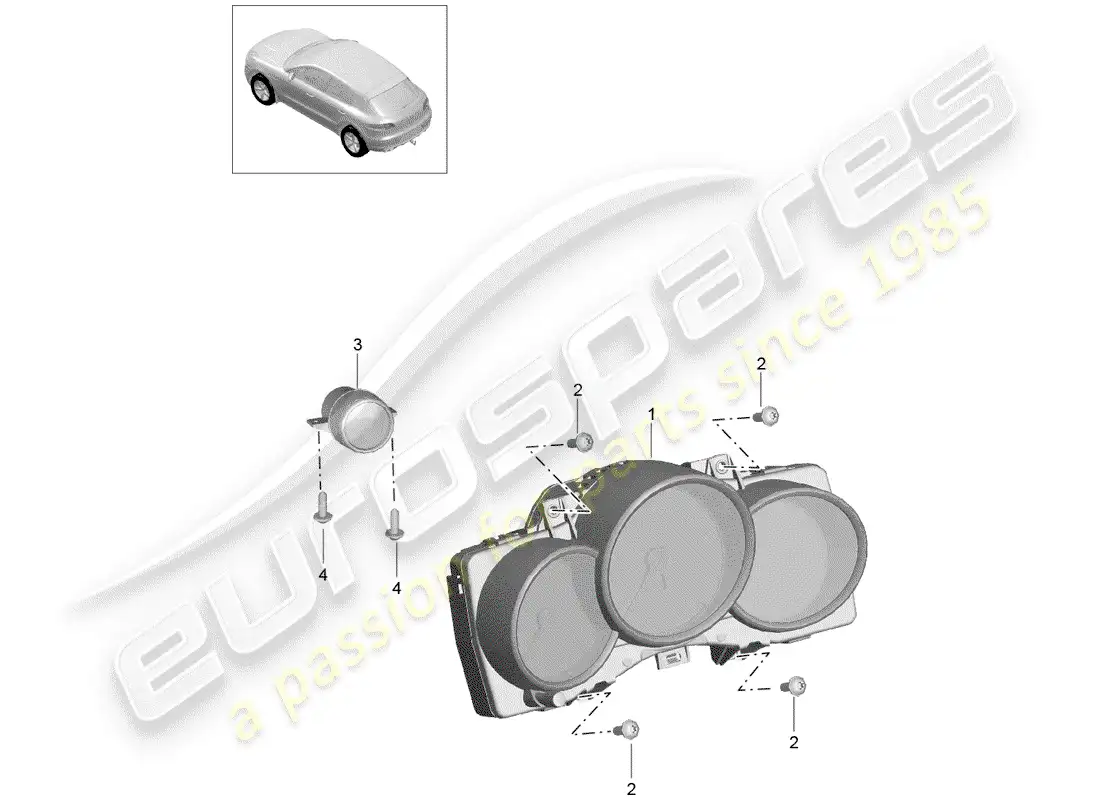 porsche 2014 (macan) combi-instrument dial silver-black stopwatch d - mj 2017>> parts diagram