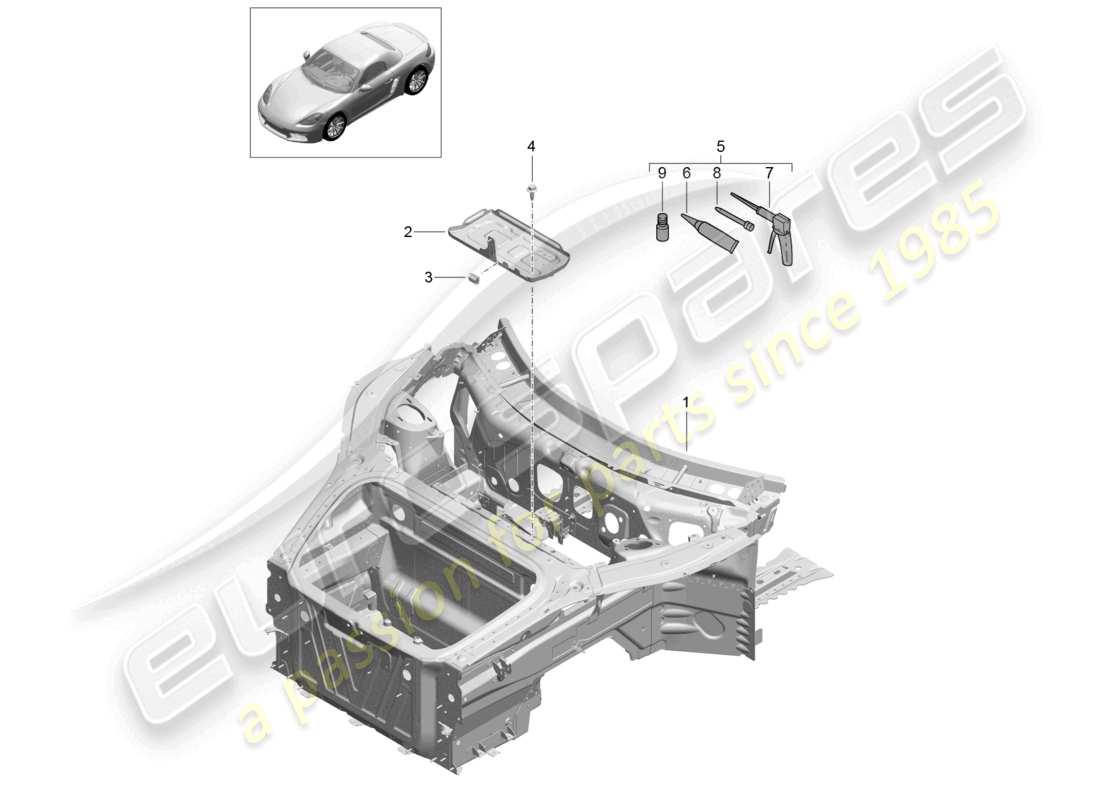 porsche 2026 (718 boxster) front end (complete) part diagram