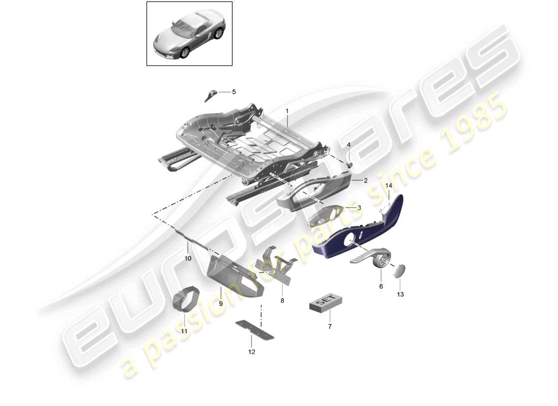 porsche 2022 (718 boxster) seat frame sports seat accessories bracket fire extinguishers parts diagram