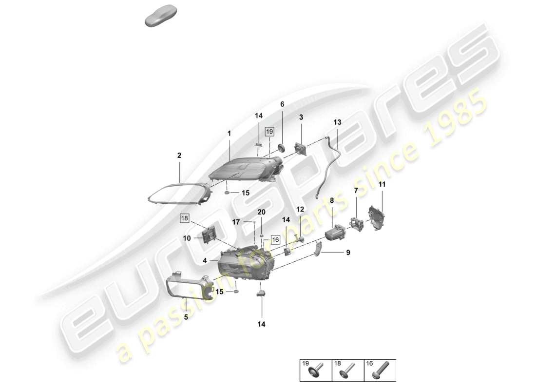 porsche 2024 (macan-e) led headlight matrix control unit pdls+ securing element part diagram