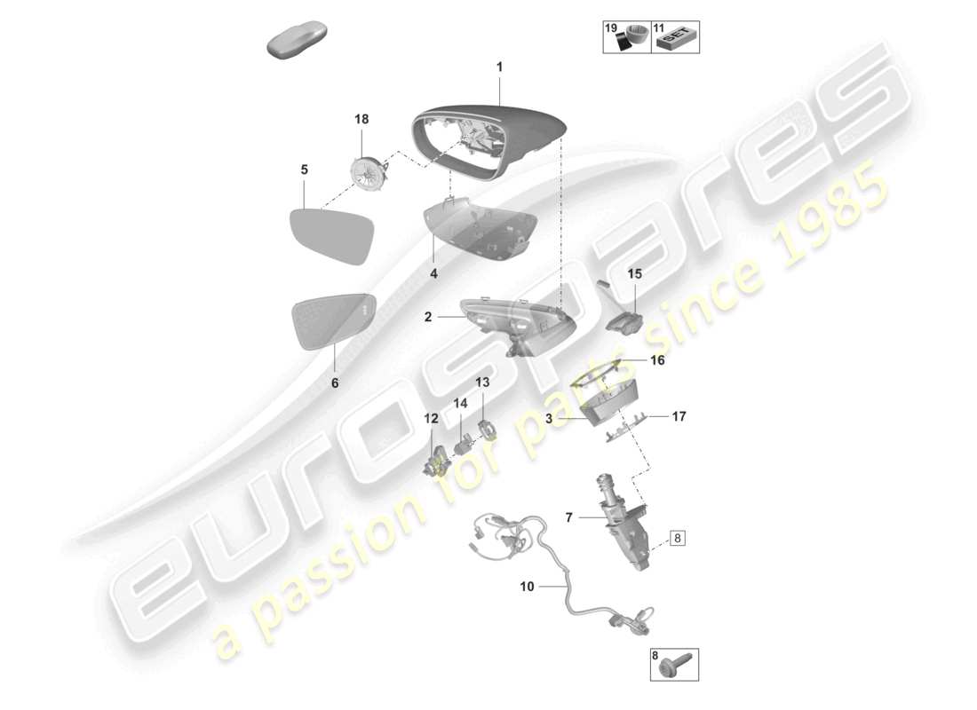 porsche 2025 (taycan 9j1-2) exterior mirror parts diagram