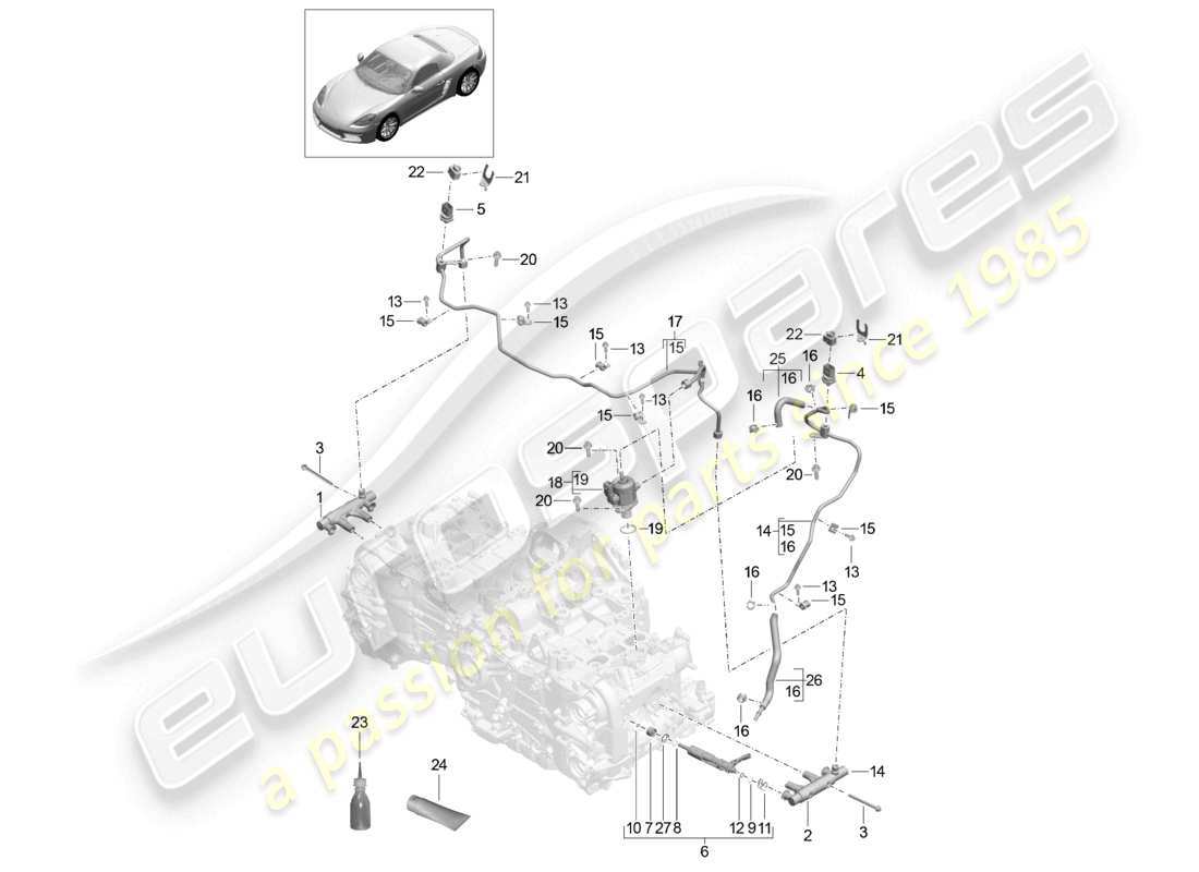 porsche 2023 (718 boxster) fuel collection pipe high pressure pump part diagram