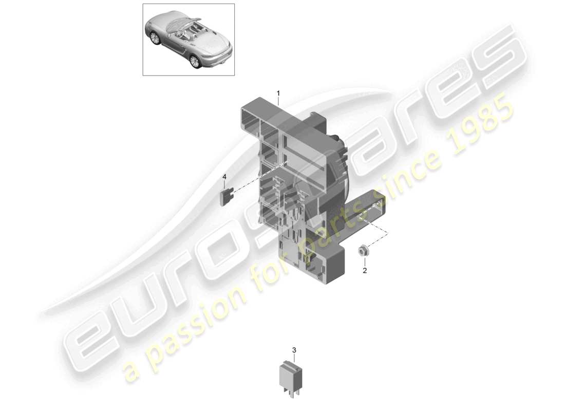 porsche 2024 (718 boxster) central electrics rear luggage compartment parts diagram