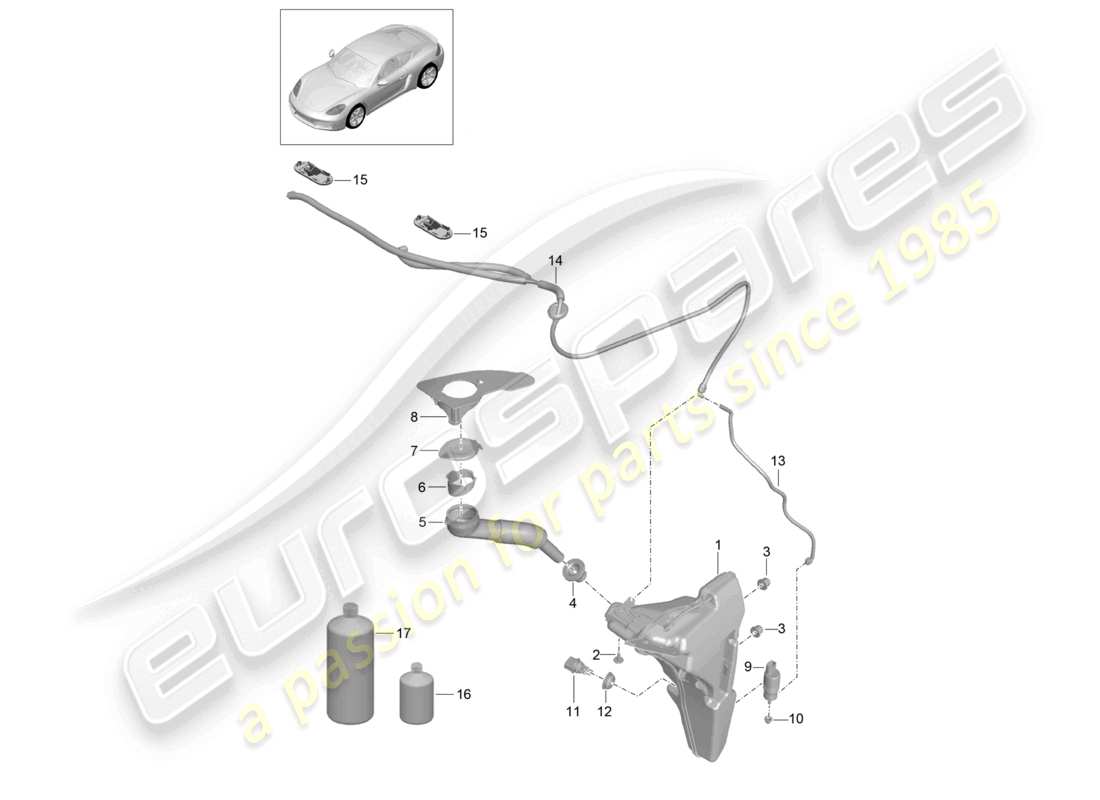 porsche 2021 (718 cayman) windscreen washer system parts diagram